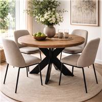 Holly table à manger ronde en bois et pieds croisés noirs