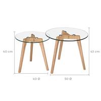 Leniam lot de 2 tables basses rondes en verre et bois d'hévéa