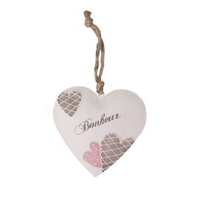 Coeur fantaisie rose/gris Bonheur