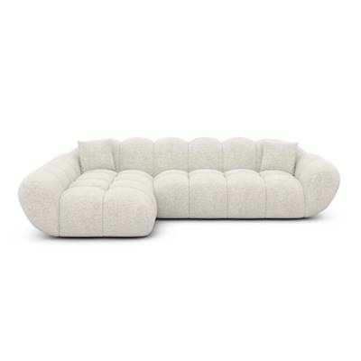 Sigono canapé d'angle gauche en tissu bouclé blanc