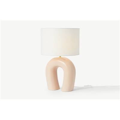 Otha lampe de table céramique rose poudré et tissu écru