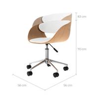 Zunilda chaise de bureau pivotante sur roulettes en PU blanc et bois clair