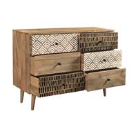 Linium commode ethnique en bois 6 tiroirs à motifs