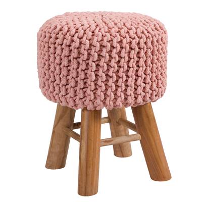 Kink petit tabouret tricot rose et pieds en bois