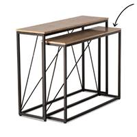 Tripoli petite console en travertin naturel et métal noir