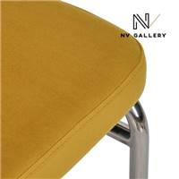 Lorenzo chaise design velours jaune moutarde, cannage et métal chromé