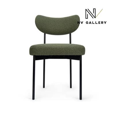 Lama chaise en tissu bouclé vert kaki et métal noir