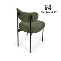Lama chaise en tissu bouclé vert kaki et métal noir