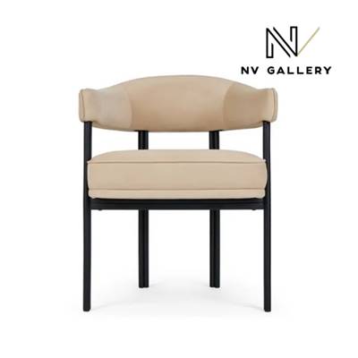 Glorysse chaise avec accoudoirs en velours beige crème et pieds noir