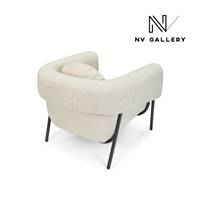 Leone fauteuil en tweed beige et métal brossé mat