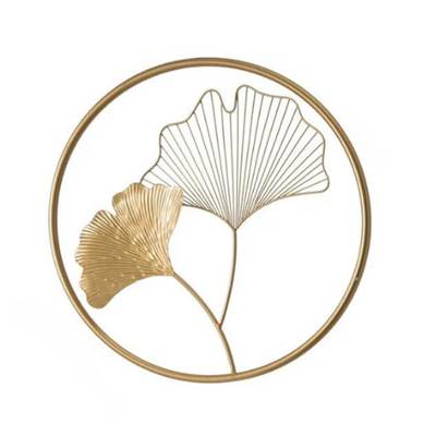 Circle décoration murale ronde 2 feuilles de ginkgo doré