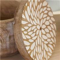 Lot de 2 boîtes rondes Mango wood en bois sculpté motifs beige marron