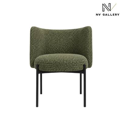 Gilo chaise en tissu bouclé vert kaki et métal noir
