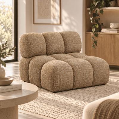 Bianca module fauteuil en tissu tweed marron caramel