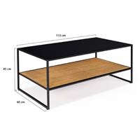 Coralie table basse double plateau noir et cannage