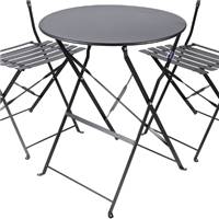 Le Mistral ensemble table et 2 chaises pliables en métal noir