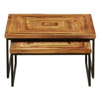 Quadro lot de 2 tables basses carrées gigognes bois et métal noir