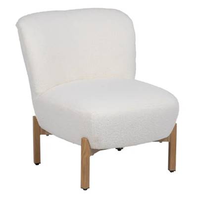 Emma Fauteuil en tisu texturé blanc et pied en métal effet bois