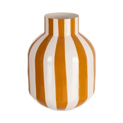 Zebri vase blanc à rayures jaune moutarde H25cm