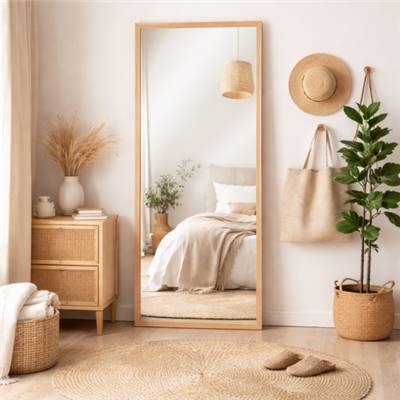 Kimy grand miroir rectangulaire en bois clair de paulonia H180cm