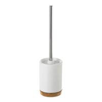 Frotta brosse à toilette ronde en céramique et bambou blanc