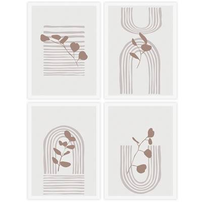 Lot de 4 tableaux en toile avec photo impression petites feuilles