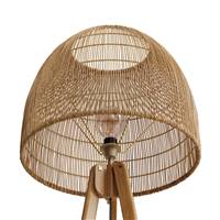 Urania lampadaire trépied en rotin et teck