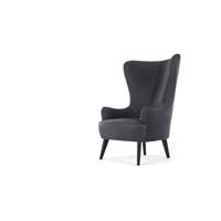 Bodil fauteuil en cuir gris, pieds bois fonc