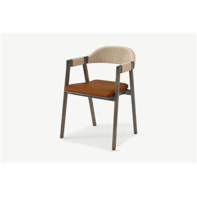 Nishan chaise cuir brun et bois teinté foncé