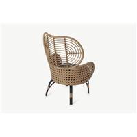 Swara fauteuil de jardin rotin naturel tissu gris et métal noir