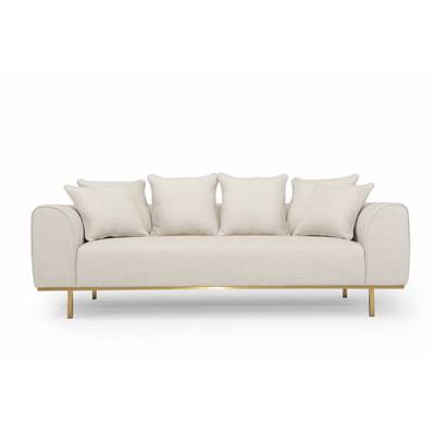 Orel canapé 3 places en tissu beige et pieds dorés