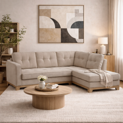 Pertuis canapé d'angle droit convertible sable