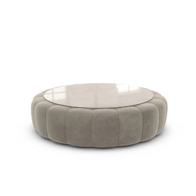 Virata table basse en velours beige foncé avec plateau en verre