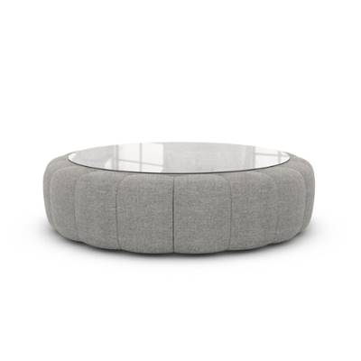 Virata table basse ronde en tissu texturé gris clair et verre