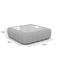 Raso table basse carrée en velours gris clair avec plateau en verre