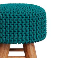 Kink petit tabouret tricot bleu et pieds en bois