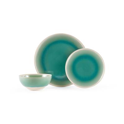 Kinna service 12 pièces à glaçure craquelée turquoise