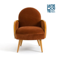 Ambre fauteuil velours et chêne orange cuit