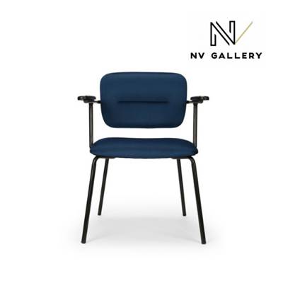 Agathe fauteuil velours bleu et métal noir