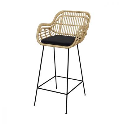 Azeli chaise de bar en rotin et tissu noir H71