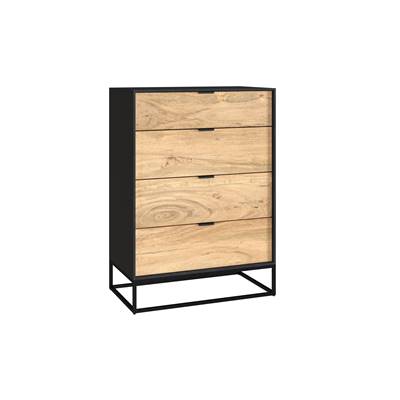 Timber commode 4 tiroirs en bois d'acacia et pieds en métal noir
