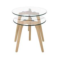 Leniam lot de 2 tables basses rondes en verre et bois d'hévéa