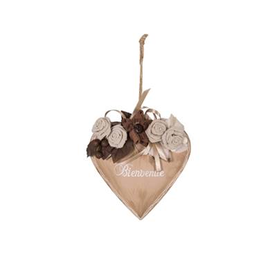 Coeur fleurs "Bienvenue" beige 16*16