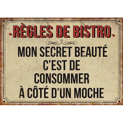 Plaque "Règles de bistro" 21 x 15 cm