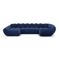 Sigono canapé panoramique angle gauche en velours bleu foncé