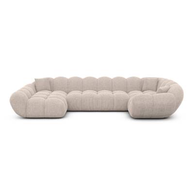 Sigono canapé panoramique angle droit en tissu texturé beige