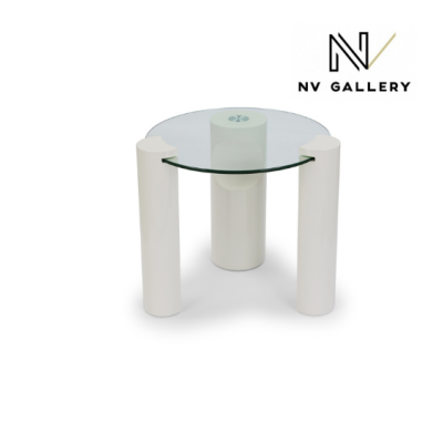 Olaf table d'appoint verre et bois blanc