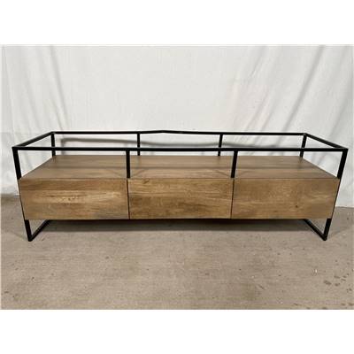 Kilby grand meuble TV bois de manguier clair et verre