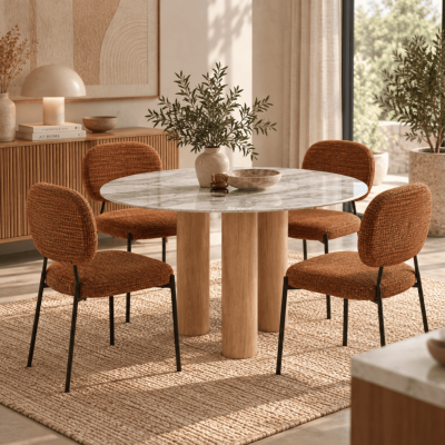 Cynthia table à manger en marbre blanc et bois naturel
