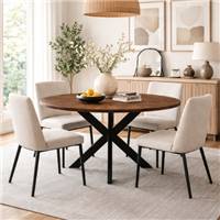 Taalika table à manger ronde en bois de manguier effet noyer 140cm